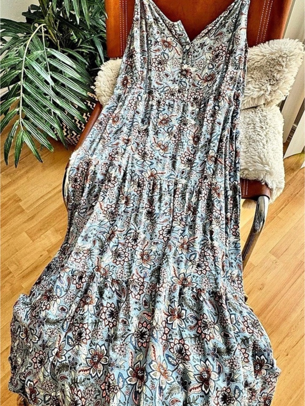 Floral Maxi Spaghetti Strapped Dress Blue & Pink Size 16